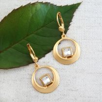 Small Gold Hoop Earrings, Floating Crystal